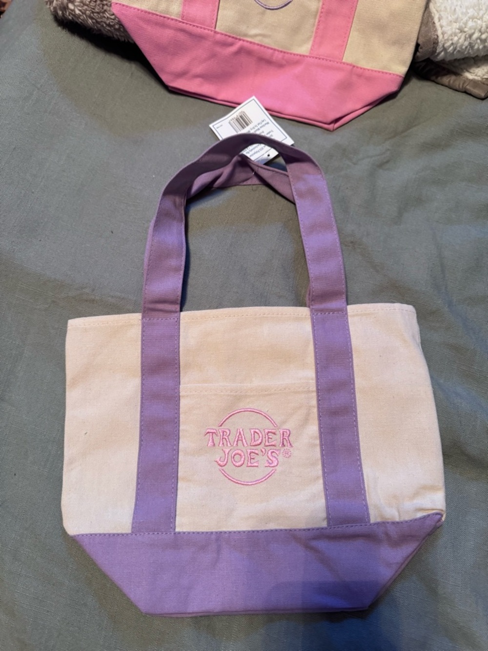 Lavender and Cream Canvas Tote Bag Trader Joe’s mini